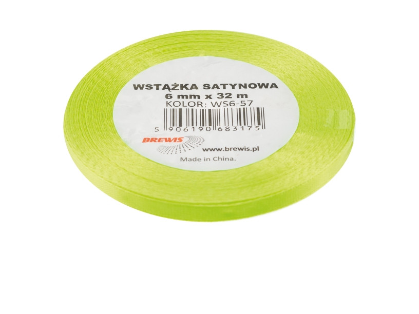 Wstążka satynowa 6mmx32m zielona neon Brewis